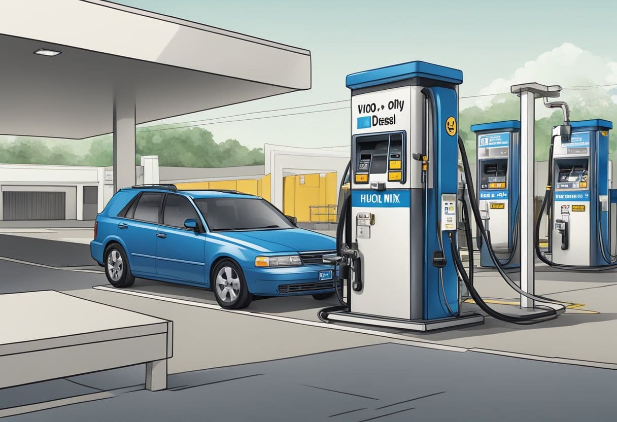 Can I mix HVO diesel with regular diesel: A fuel pump dispenses HVO Diesel into a vehicle's tank. A label on the pump reads "HVO Diesel Only, Do Not Mix with Regular Diesel."